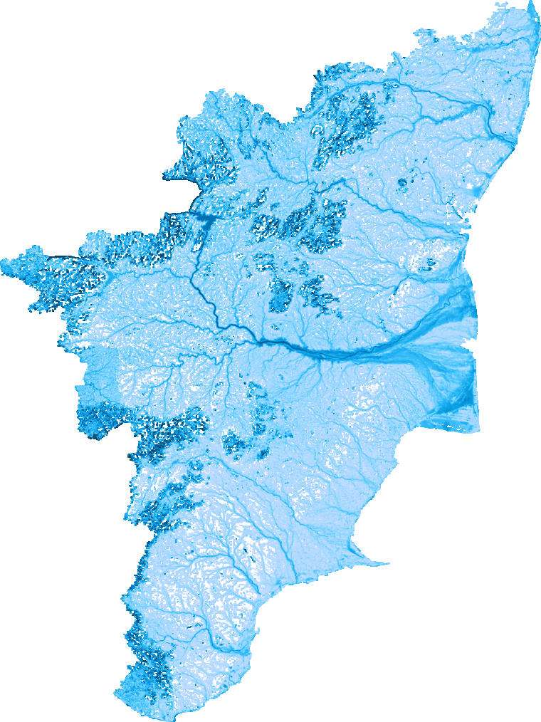 Modeled 100-year flood depth across Tamil Nadu